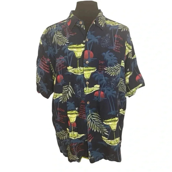 Big Dogs Short Sleeve Linen Blend All Over Print Margarita Button Up - Picture 1 of 7